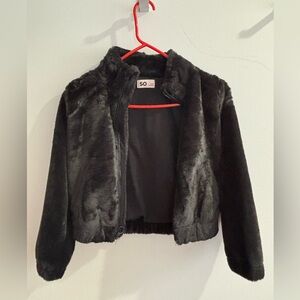 SO Girls Black Faux Fur Cropped Jacket